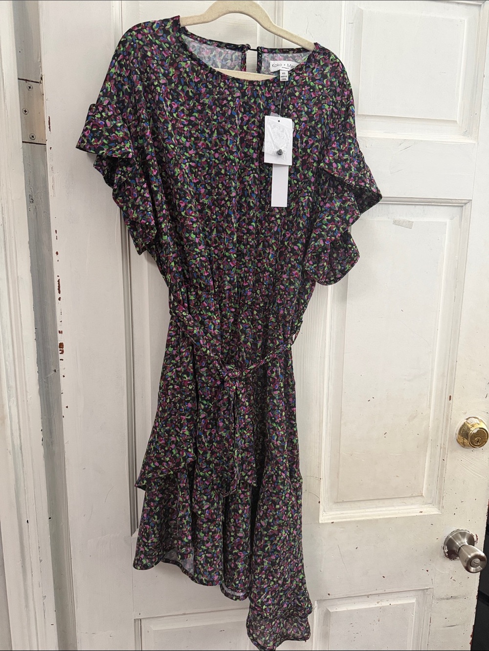 NWT Koko + Mason Black Floral High-Low Tie-Waist Dress- size XS